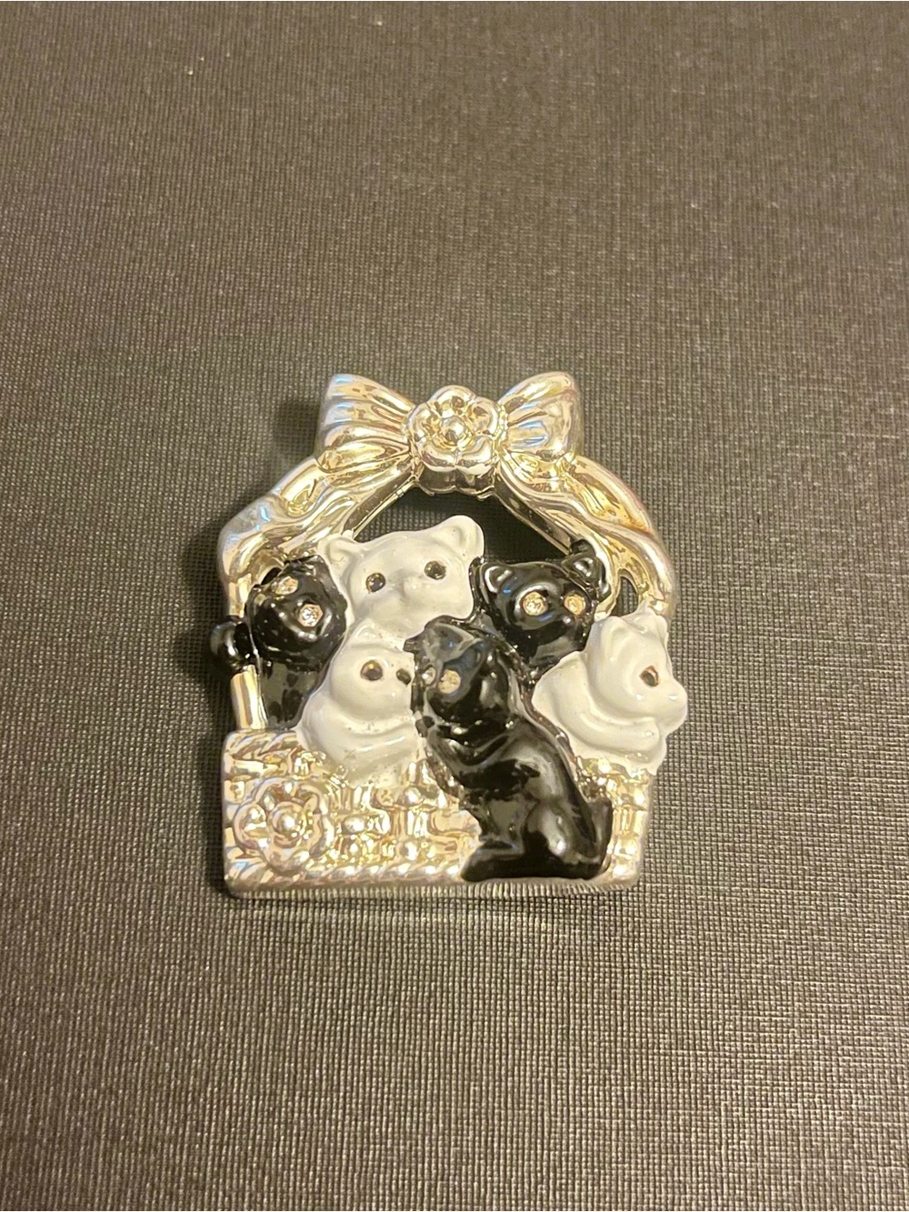 Best Black and white cats in basket brooch pendant